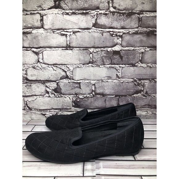 Munro American Black Fabric Quilted Diamond Pattern Loafer Flats Women Sz 11N US - Picture 1 of 16